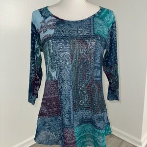 Blue Sparkly‎ Paisley Print Blouse
